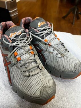Asics Gel Upstart Gray and Orange Mesh Running Sneakers Size W10